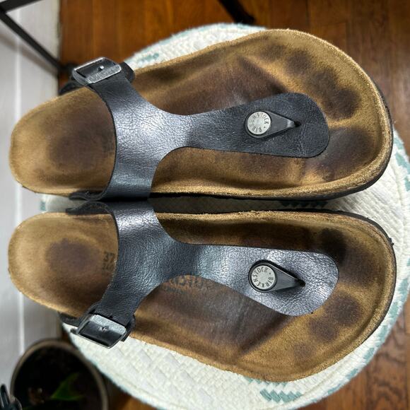 Birkenstock Gizeh Black Patent Birko Flor Thong Sandals Size 37 US 6 Regular Fit - Picture 6 of 10